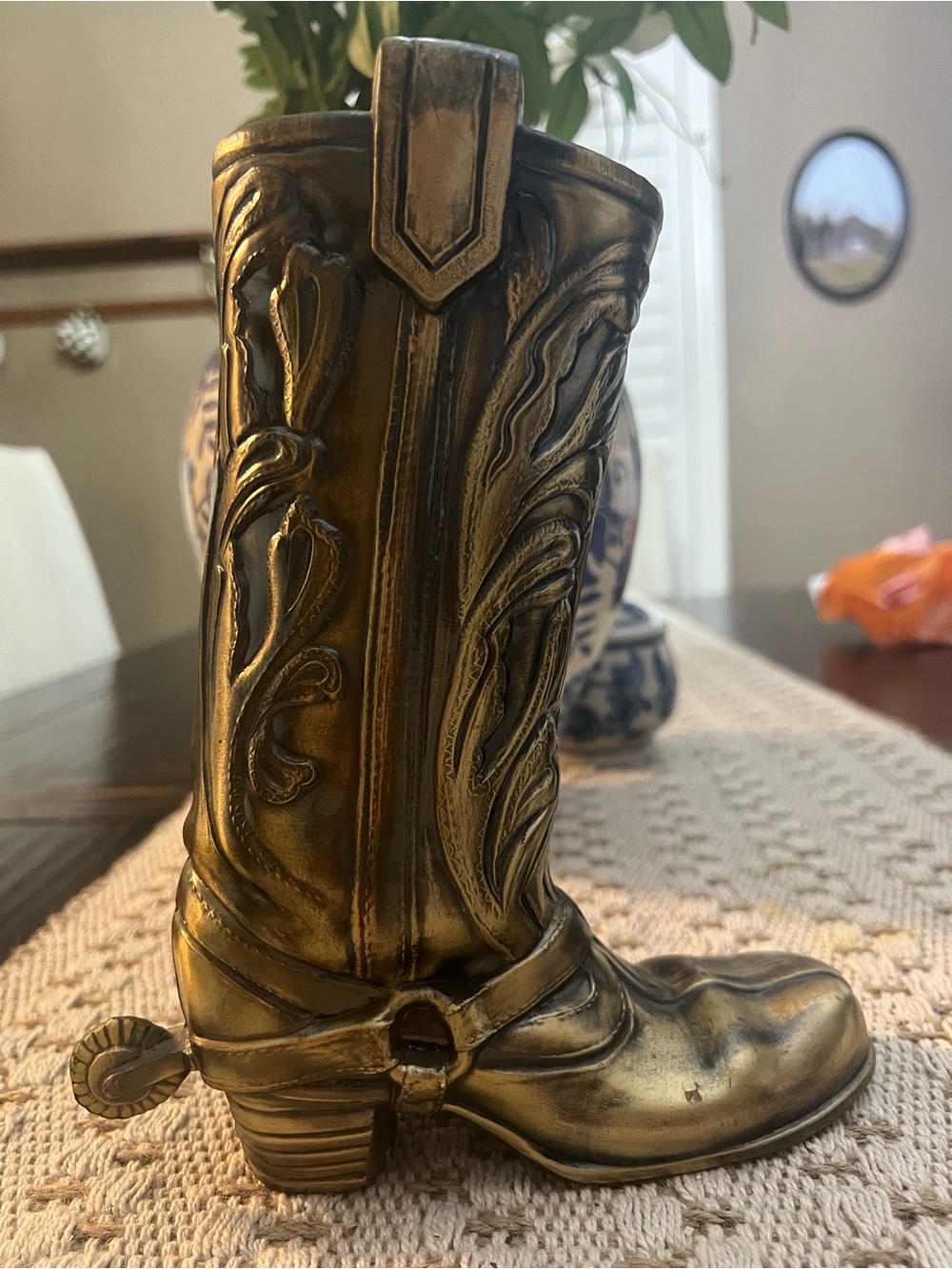 Antique Brass Cowboy Boot Decorative Accent vase Gold vase